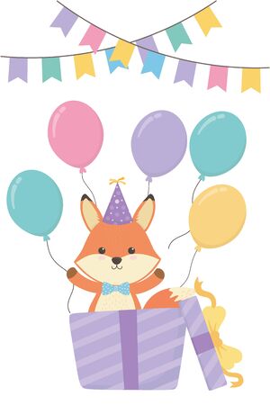 Fox cartoon design, Animal happy birthday celebration decoration and surprise theme Vector illustrationのイラスト素材