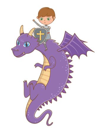 Knight and dragon of fairytale design vector illustrationのイラスト素材