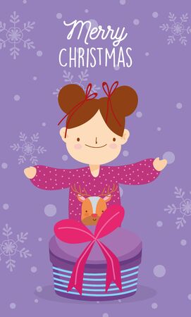 merry christmas little with ugly sweater gift snowflakes celebration vector illustrationのイラスト素材