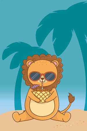 summer vacation relax time cute little happy animal のイラスト素材