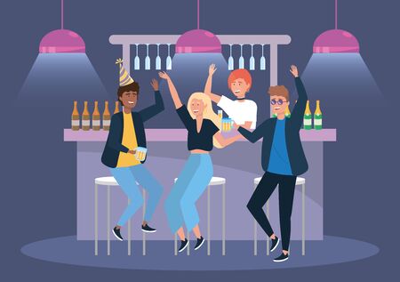 women and men in the event with beer and champagneのイラスト素材