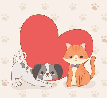 cute little dog and cat mascots with heart loveのイラスト素材