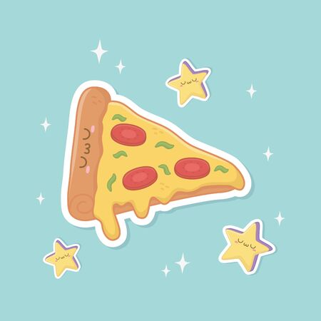 italian pizza food kawaii characterのイラスト素材