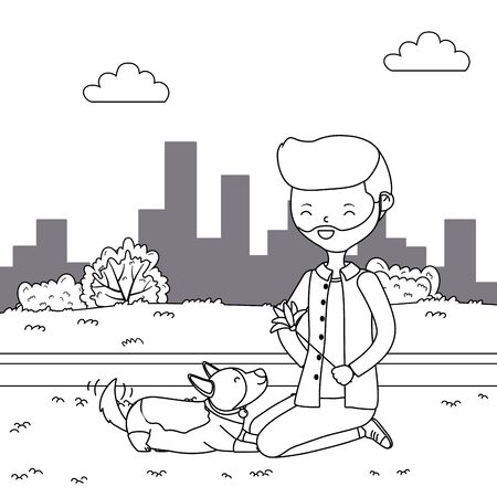 Boy with dog cartoon designのイラスト素材