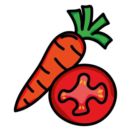 fresh tomato and carrot vegetables icons vector illustration designのイラスト素材