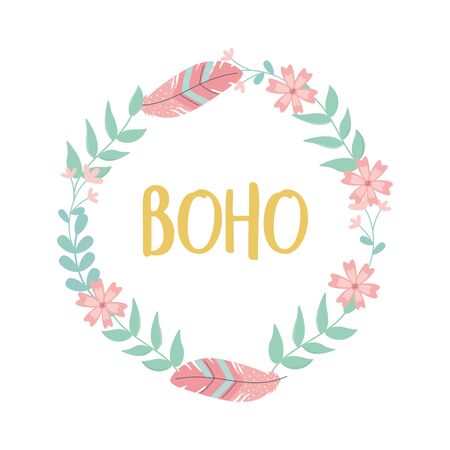 flowers and feathers crown decoration boho styleのイラスト素材