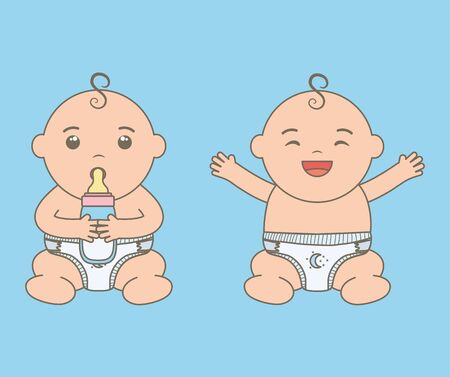 cute little babies boys with bottles milk characters vector illustration designのイラスト素材