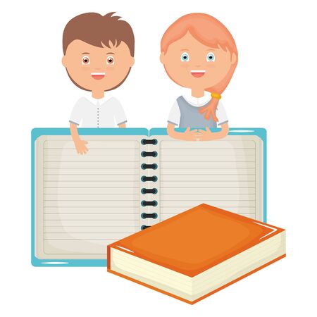 cute little students couple with book and notebookのイラスト素材