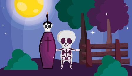 skeleton costume coffin skull candle halloween vector illustrationのイラスト素材