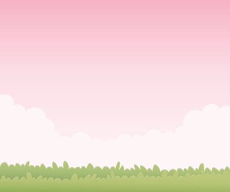 landscape pink sky clouds meadow theme vector illustrationのイラスト素材