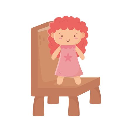 kids zone, cute little doll with pink dress on chair toy vector illustrationのイラスト素材