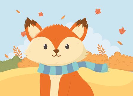 cute animal foliage hello autumnのイラスト素材