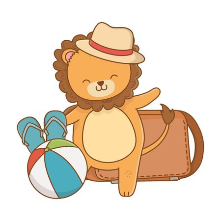 cute lion enjoying the summer and vacations holidays cartoon vector illustration graphic designのイラスト素材