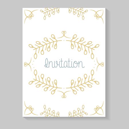 invitation card with leafs golden calligraphyのイラスト素材
