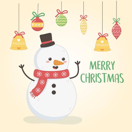 merry christmas card with snowmanのイラスト素材