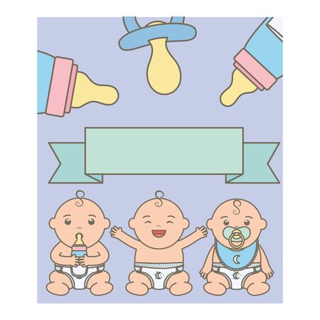 cute little babies boys with pacifiers charactersのイラスト素材