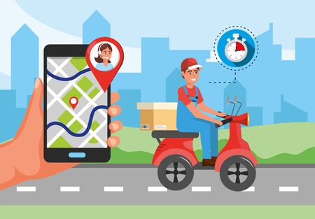 delivery man with package transport serviceのイラスト素材