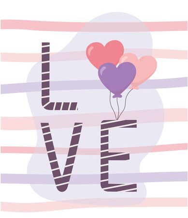 happy valentines day lettering love balloons shaped heart vector illustrationのイラスト素材