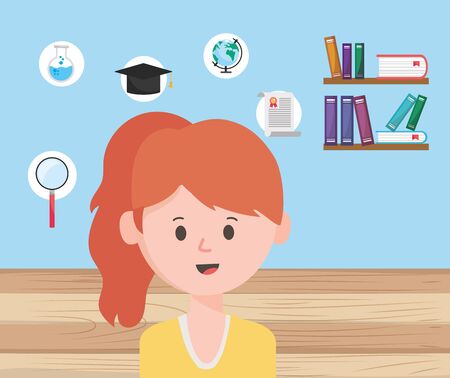 Avatar woman design, learning online download reading electronic library technology digital and education theme Vector illustrationのイラスト素材