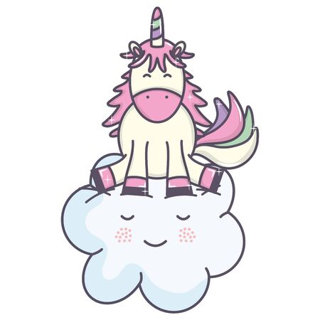 cute adorable unicorn and cloud fairy charactersのイラスト素材