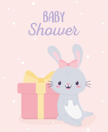 baby shower cute bunny and gift box greeting card vector illustrationのイラスト素材