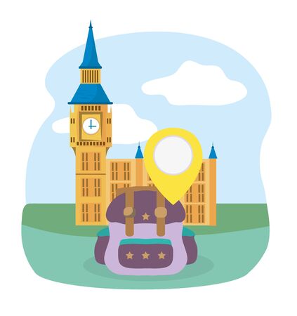big ben london landmark rucksack tourist vacation travel vector illustrationのイラスト素材