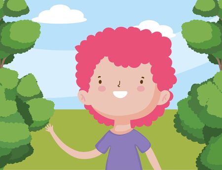 happy childrens day, cute little boy celebrating outdoor vector illustrationのイラスト素材