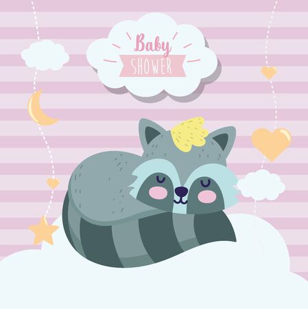 baby shower cute raccoon sleeping animal cartoon vector illustrationのイラスト素材