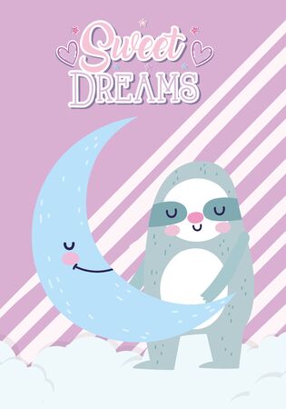 baby shower cute sloth half moon cartoon vector illustrationのイラスト素材