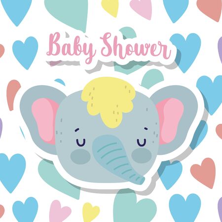 baby shower cute elephant with hair head cartoon vector illustrationのイラスト素材
