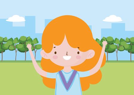 happy childrens day, cute little girl city park vector illustrationのイラスト素材