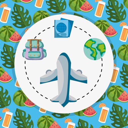 plane world rucksack passport tourist vacation travel vector illustrationのイラスト素材