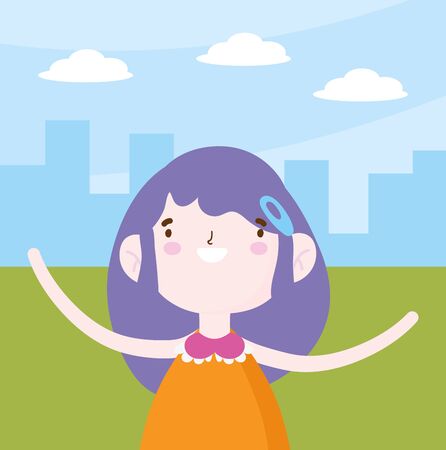 happy childrens day, cute little girl city park vector illustrationのイラスト素材