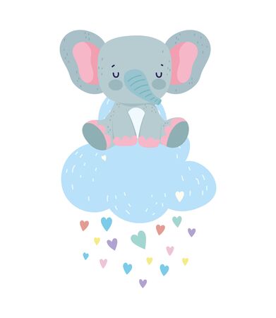baby shower cute elephant cloud rain hearts love cartoon vector illustrationのイラスト素材