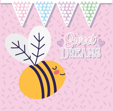 baby shower love sweet dreams cute bee flying bunting decorationのイラスト素材
