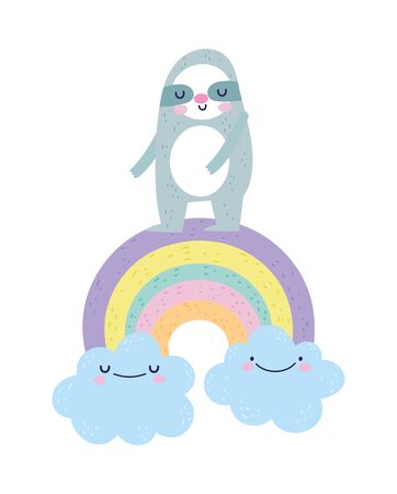 baby shower cute sloth rainbow with clouds cartoon vector illustrationのイラスト素材