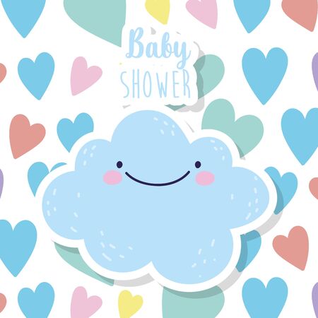 baby shower cute blue cloud hearts love decoration cartoon vector illustrationのイラスト素材