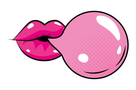 Pop art sexy mouth with bubble gum cartoon vector illustration graphic designのイラスト素材