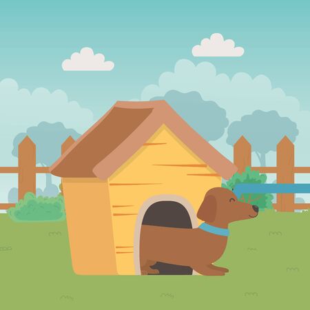 Dog cartoon inside house design, Mascot pet animal nature cute and puppy theme Vector illustrationのイラスト素材