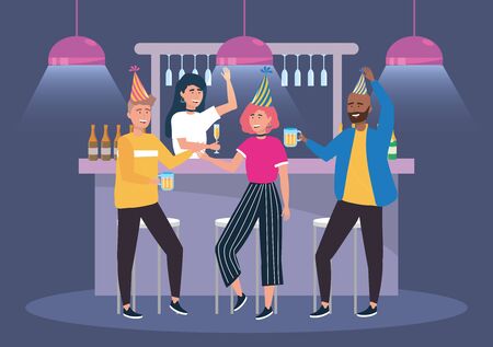 women and men in the event with champagne and beer to party celebration, vector illustrationのイラスト素材