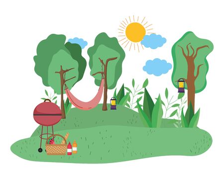 Picnic in park design, Food summer outdoor leisure healthy spring lunch and meal theme Vector illustrationのイラスト素材