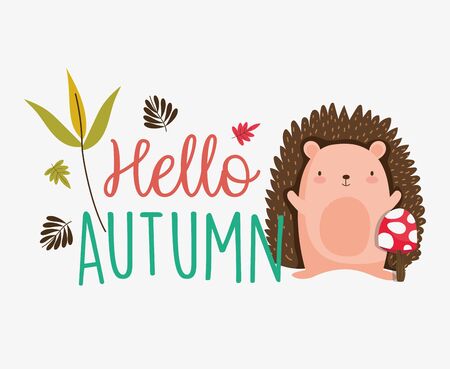hello autumn season flat designのイラスト素材