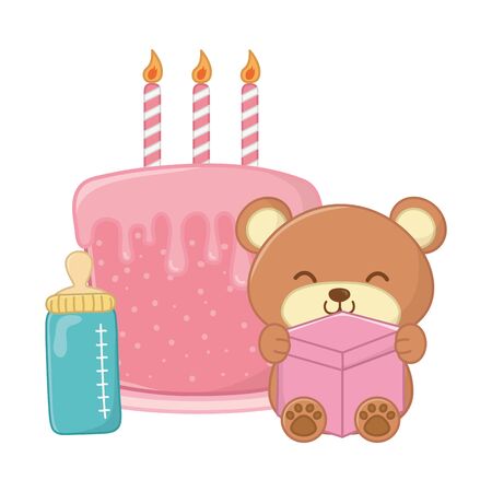 toy bear and birthday cakeのイラスト素材