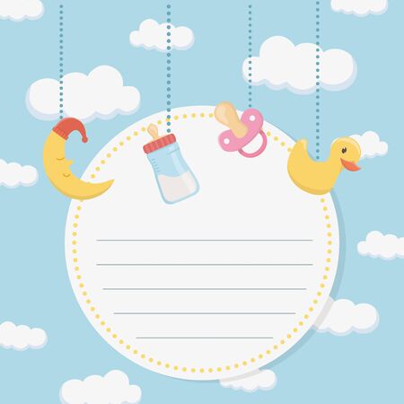 baby shower card with accessories hanging vector illustration designのイラスト素材