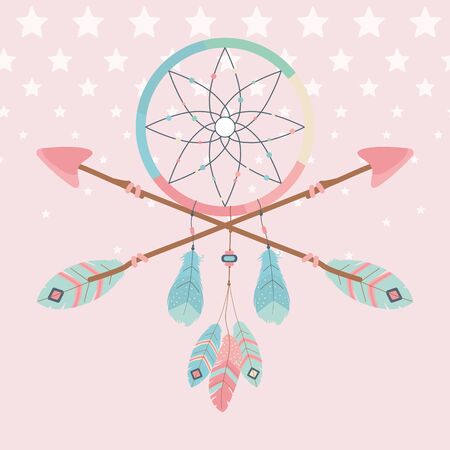 dream catcher hanging with indian arrows boho styleのイラスト素材