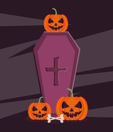 coffin pumpkins trick or treat - happy halloween vector illustrationのイラスト素材