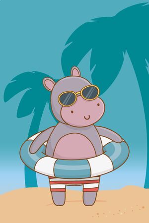 summer vacation relax time cute little happy animalのイラスト素材