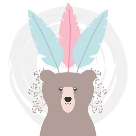 bear grizzly with feathers hat bohemian style vector illustration designのイラスト素材