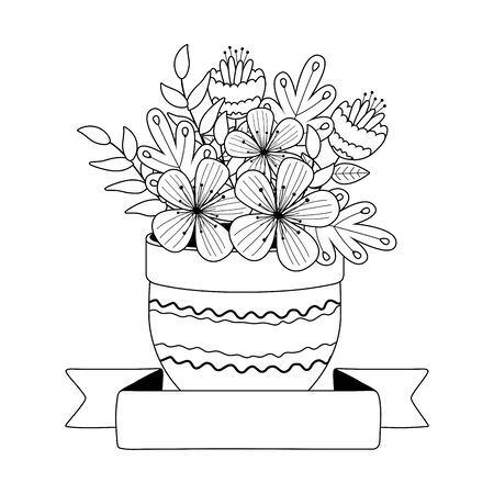 Flowers and leaves inside pot vector designのイラスト素材