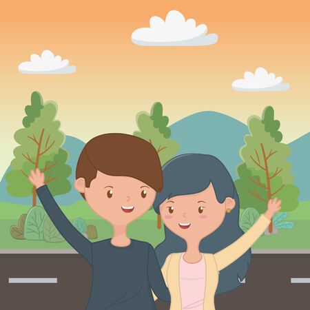Teenager boy and girl cartoon designのイラスト素材